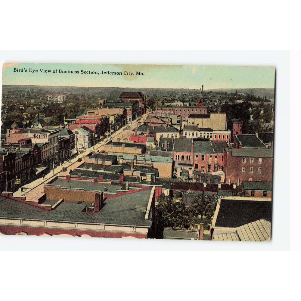 Vintage Jefferson City MO Bird's Eye View Business Section Postcard VG